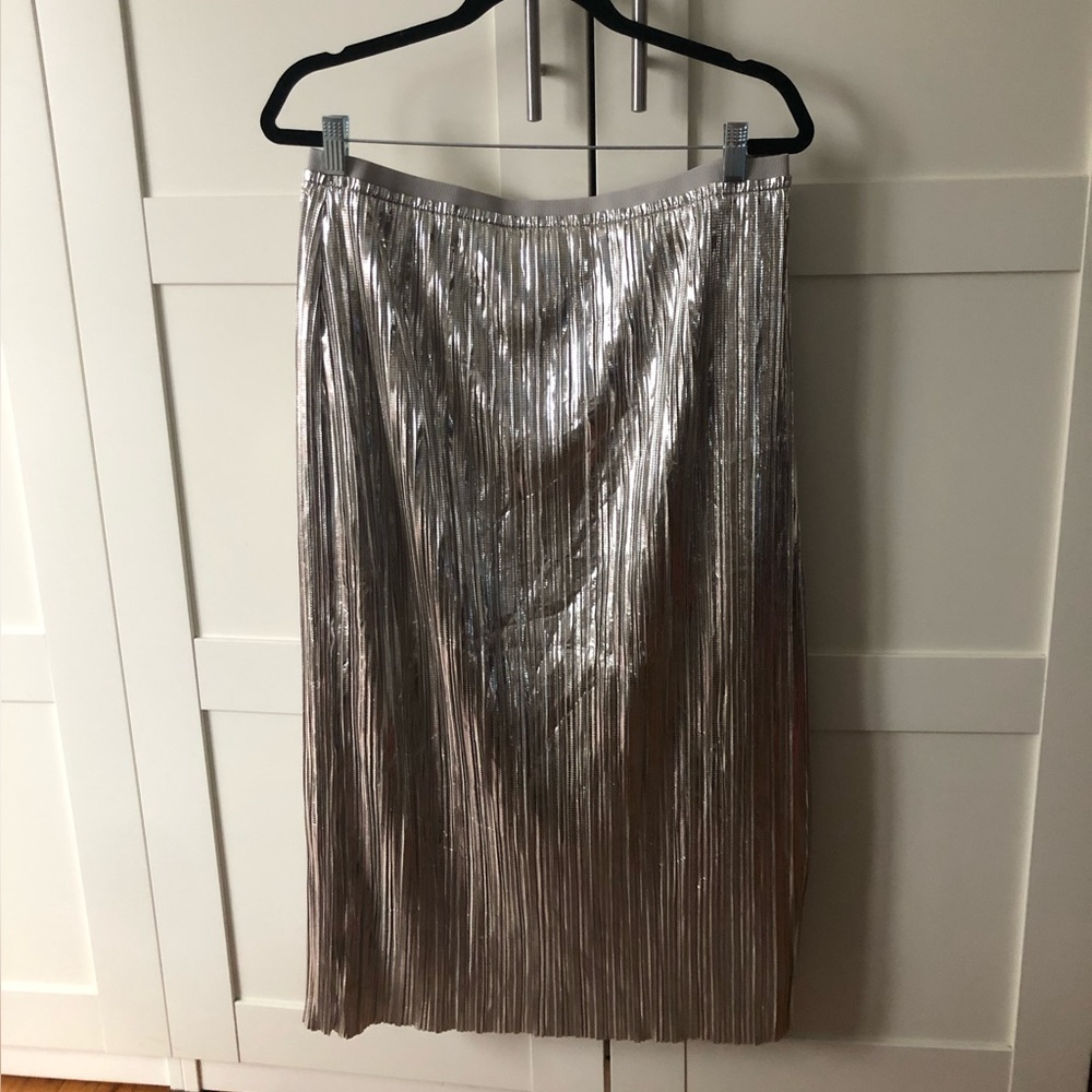 Maeve silver crinkle midi skirt